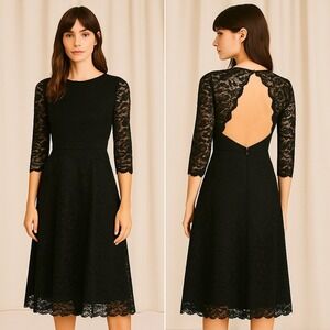 & Other Stories Paris Atelier Black Lace Midi Dress Sz 2 Open Back Party Classy